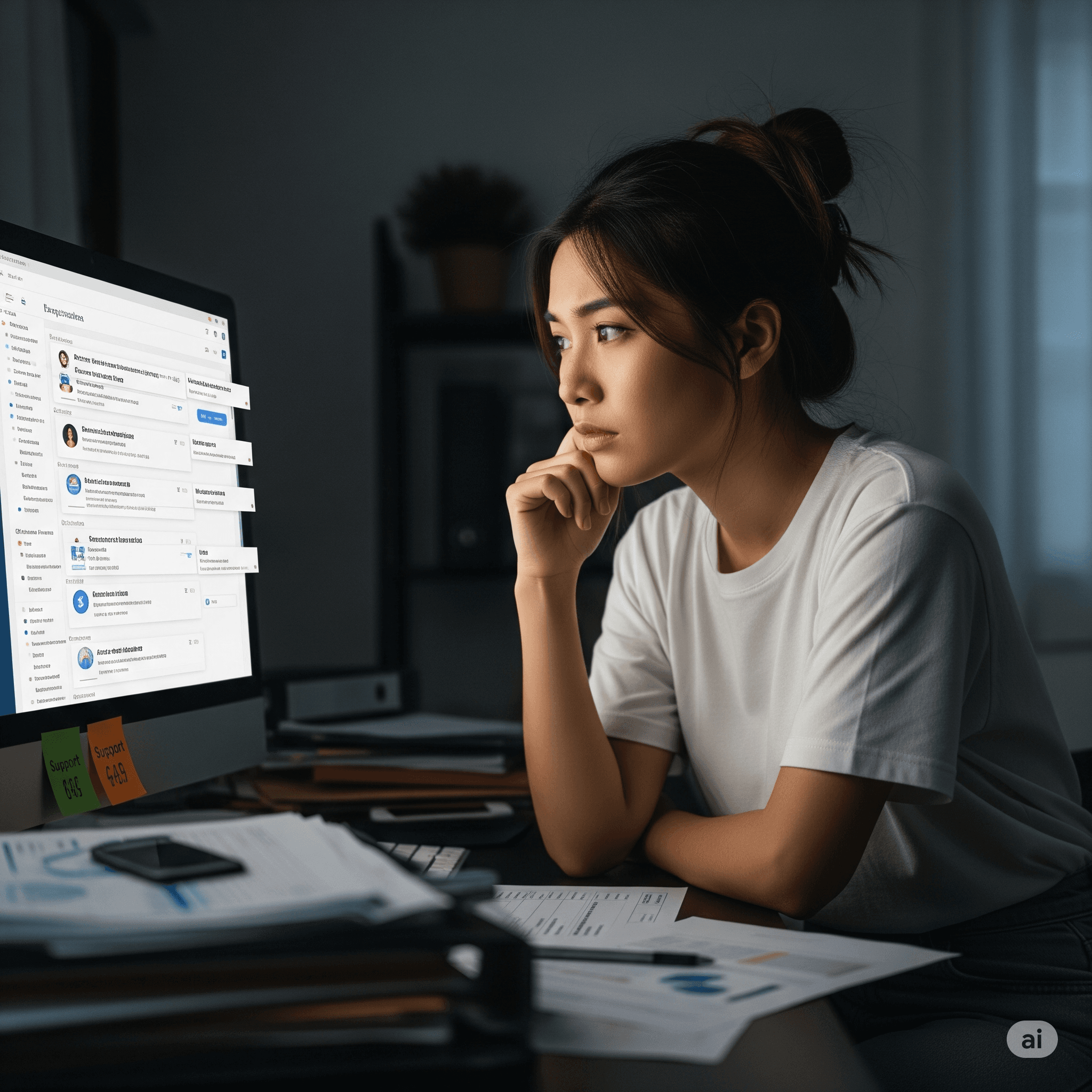 Stressed business owner overwhelmed by customer support